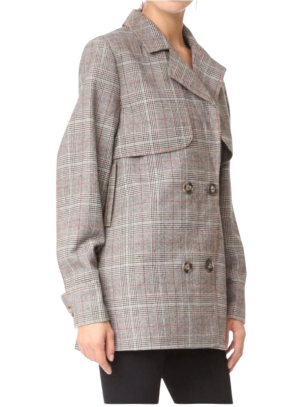 SELF-PORTRAIT DOUBLE-BREASTED CHECKED PLAID COAT BLAZER SIZE MEDIUM GREY